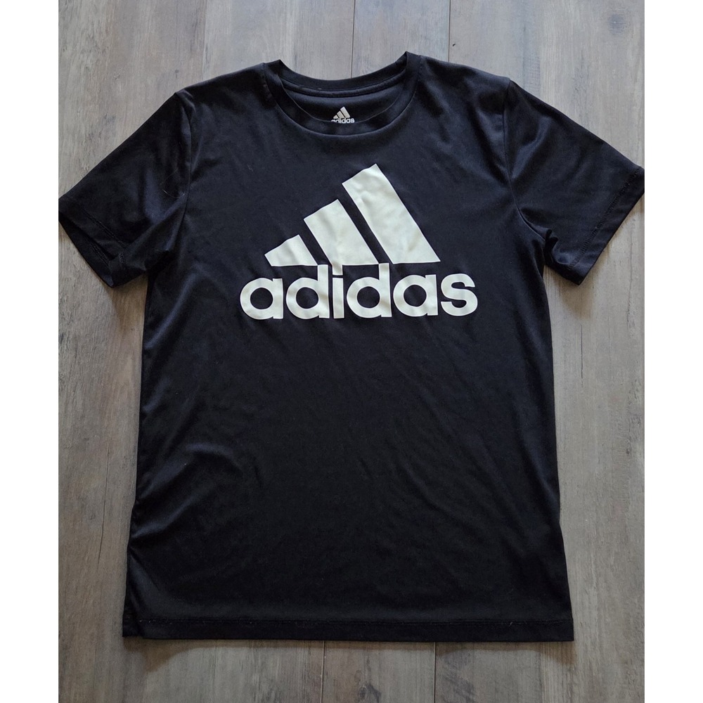 Adidas Black Logo Athletic T Shirt Youth L (14/16) Aeroready Primegreen